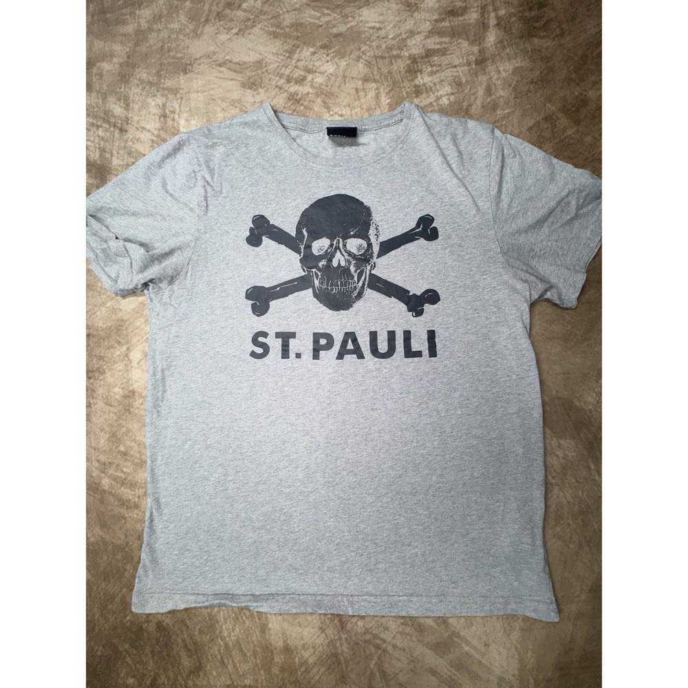 ST. Pauli Skull Ultras T Shirt Tee Football Soccer Jersey Fans Size Large Gray